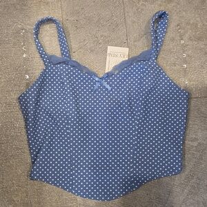 NWT Lily star tank blue polka dot Crop tank top Medium